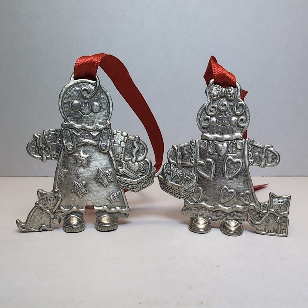 Longaberger Pewter Gingerbread Christmas‎ Ornaments Roger & Ginger
